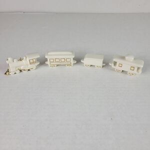 Creme‎ & Gold Hand Painted 4-Piece Ceramic Mini Train Set
